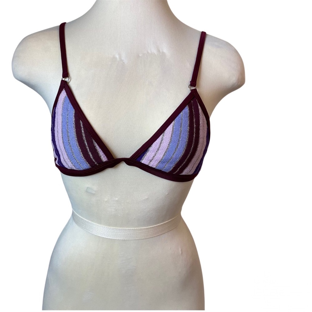 Love Wave Multicolor Burgundy Trim Triangle Design Bikini Top M